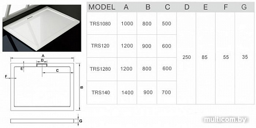 Душевой поддон WeltWasser TRS 12080 120x80