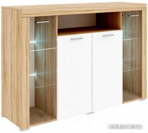 Комод Памир Орландо с витриной (дуб сонома-белый глянец)