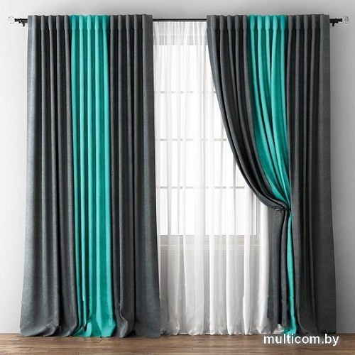 Комплект штор Pasionaria Кирстен 340x240 с подхватами (мокрый асфальт/бирюзовый)