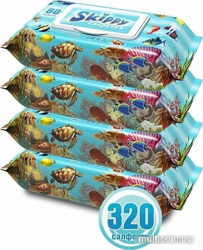 Влажные салфетки Skippy Aqua с клапаном (4x80 шт)
