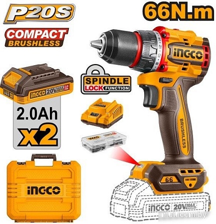 Дрель-шуруповерт Ingco CDLI20668 (с 2-мя АКБ, кейс)