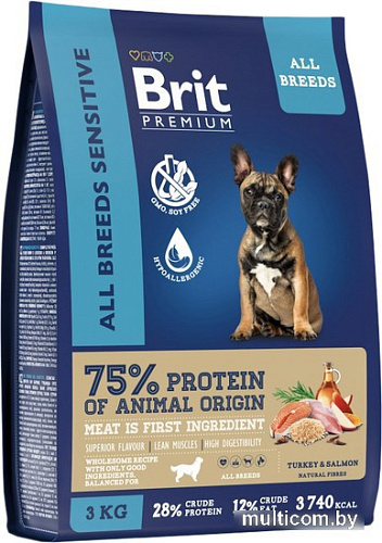 Сухой корм для собак Brit Premium Dog Sensitive с лососем и индейкой 3 кг