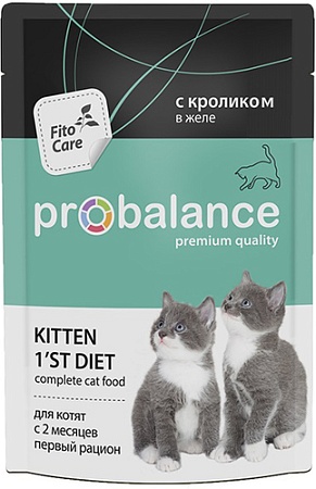 Пресервы Probalance 1st Diet Kitten с кроликом в желе 85 г