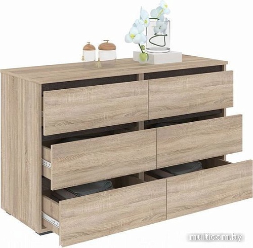 Комод Кортекс-мебель Бари 120 6ш (дуб сонома/дуб сонома/береза)