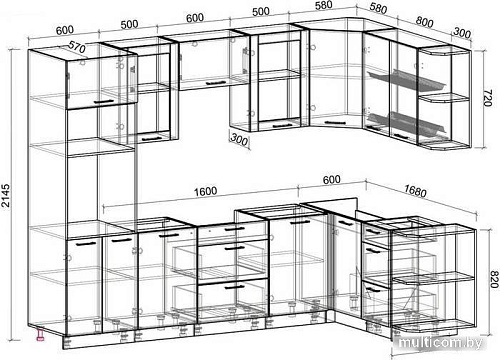 Готовая кухня Интерлиния Мила 1.68x2.8 правая без столешницы (белый платинум/бетон)