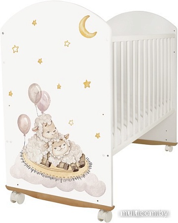 Классическая детская кроватка Indigo With Love Овечки колесо-качалка (белый)