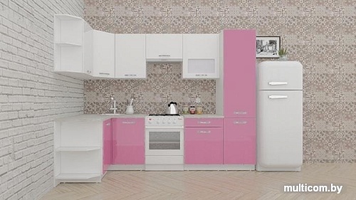 Угловая кухня ВерсоМебель ЭкоЛайт-6 1.3x2.8 левая (белый/розовый)