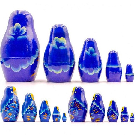 Развивающая игра Брестская Матрешка Синяя с цветами (набор 5 шт)