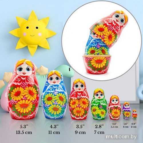Развивающая игра Брестская Матрешка С букетом желтых гербер (набор 7 шт)