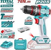 Ударная дрель-шуруповерт Total TIDLI20768 (с 2-мя АКБ, кейс)