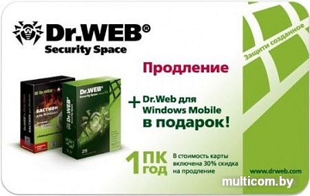Система защиты ПК от интернет-угроз Dr.Web Security Space Pro (1 ПК, 1 год, продление) CEW-W12-0001-2