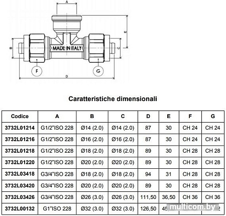 APE Тройник проходной 26x3/4" внутр. x26 [3732L03426]