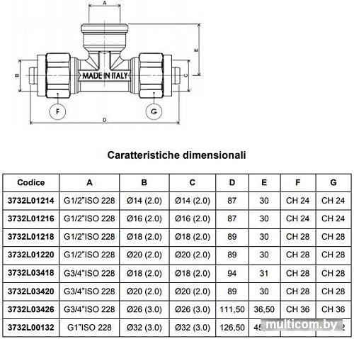 APE Тройник проходной 26x3/4" внутр. x26 [3732L03426]