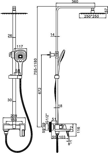 Душевая система Ledeme L2492D