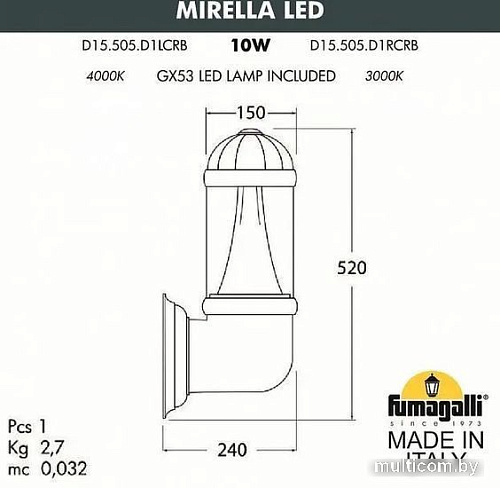 Уличный настенный светильник Fumagalli Mirella FU_D15.505.000.BXD1L.CRB