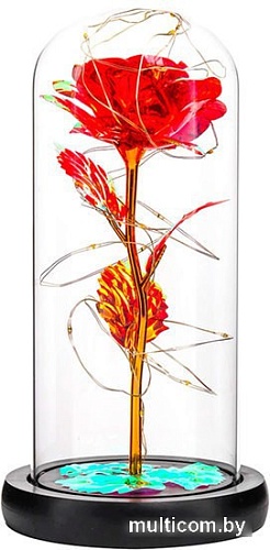 Искусственный цветок Sipl Вечная роза в стеклянном абажуре с подсветкой AG776
