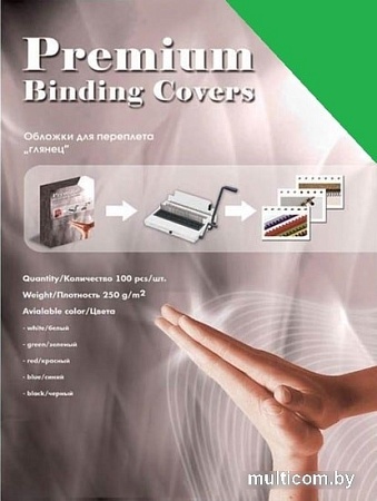 Картонная обложка для переплета Office-Kit глянцевые, А4, 250 г/м2 (зеленый)