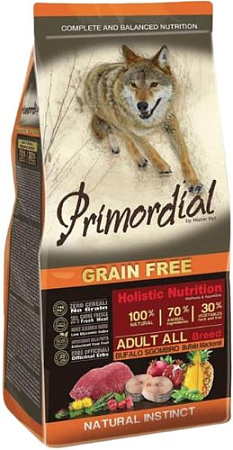 Сухой корм для собак Primordial GF Adult Buffalo & Mackerel 12 кг