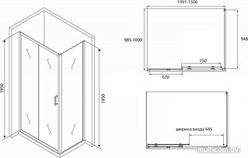 Душевой уголок Abber Schwarzer Diamant AG30150B-S100B