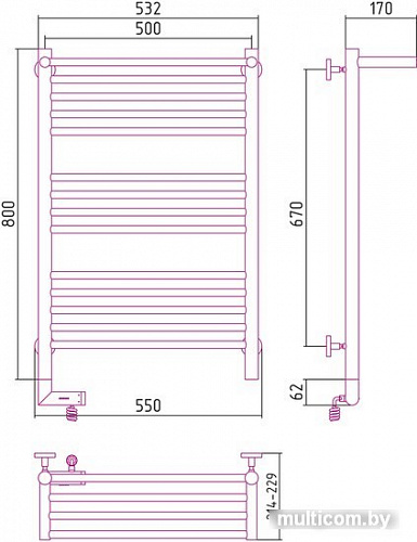 Полотенцесушитель Сунержа Богема с полкой 2.0 800x500 00-5207-8050 (правый)