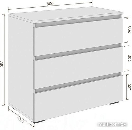 Комод Кортекс-мебель Бари 80 3ш (белый/белый/белый)