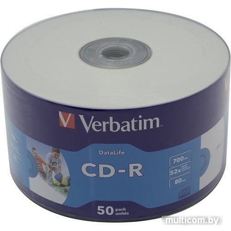CD-R диск Verbatim 700Mb Verbatim Printable 52x по 50 шт. в пленке 043794