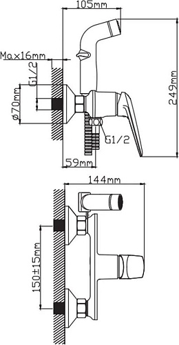 Смеситель с лейкой для биде Diadonna D173-20
