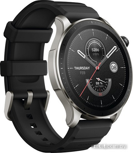 Умные часы Amazfit GTR 4 (серебристый, с черным ремешком из фторэластомера)