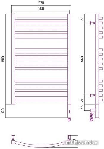 Полотенцесушитель Сунержа Аркус 3.0 800х500 МЭМ правый 00-5705-8050