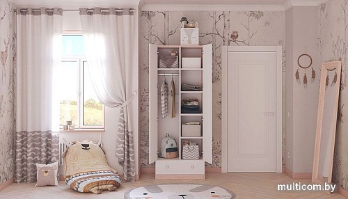 Шкаф распашной Polini Kids Simple двухсекционный с ящиком 0001302.161 (дуб пастельный/белый)
