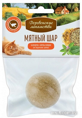 Лакомство для кошек Деревенские лакомства игрушка-шар календула + корень солодки 22 г