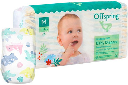 Подгузники Offspring M 6-10 кг Динозавры (42 шт)