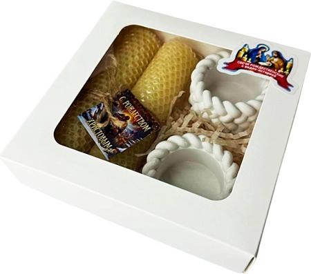 Подарочный набор Вендитио Ozarich Снежинка Рождественский с 2-мя свечами и подсвечниками (белый)