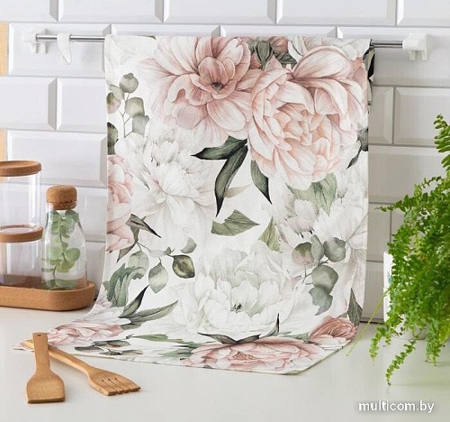 Полотенце Этель Пионы 5376623 (зеленый/розовый)