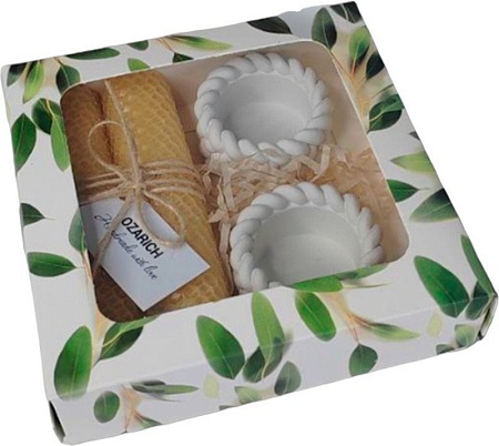 Подарочный набор Вендитио Ozarich Сувенирный с 2-мя свечами и подсвечниками Г12 (белый)