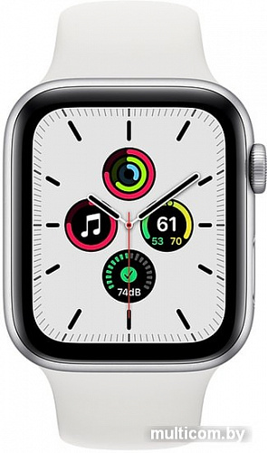 Умные часы Apple Watch SE 44 мм (алюминий серебристый/белый спортивный)