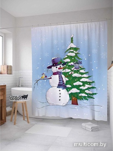 Шторка-занавеска для ванны JoyArty Приветливый снеговик sc_19386
