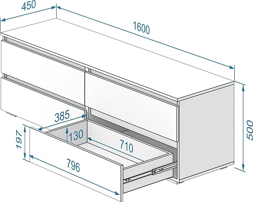 Тумба Кортекс-мебель Бари 160 4ш (белый/белый/белый)
