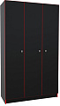 Шкаф распашной МДК Black 3-х створчатый BL-СК3К 490x1200x1980 (черный/кромка красная)