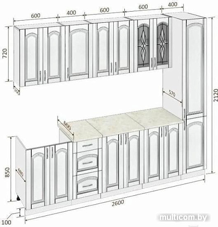 Кухня Кортекс-мебель Корнелия Ретро 2.6м (ольха/марсель)