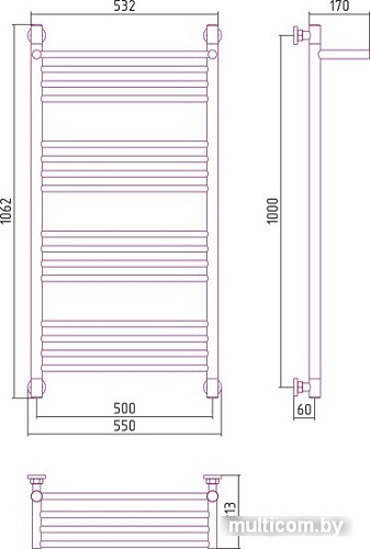 Полотенцесушитель Сунержа Богема с полкой+ 1000x500 31-0223-1050