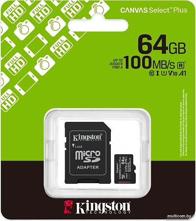 Карта памяти Kingston Canvas Select Plus microSDXC 64GB SDCS3/64GB (с адаптером)