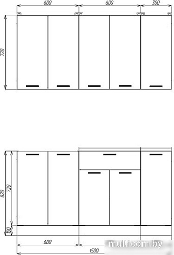 Готовая кухня ЭлиГард Lion 1.5 (сосна каньон/дуб каньон/малага)