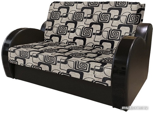 Диван Асмана Виктория 120 с декором 3 (рогожка кубики коричневые/кожзам коричневый)