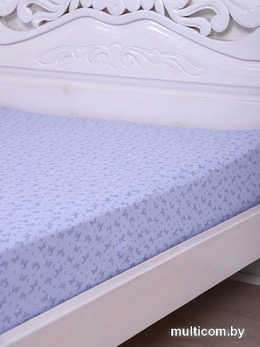 Постельное белье Luxsonia Трикотаж на резинке 200x200 2153 (бабочки сиреневый)