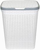 Корзина ВиолетПласт для белья 60 л с крышкой Ротанг (белый)