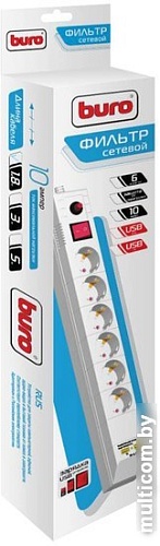 Сетевой фильтр Buro BU-SP3-USB-2A-W