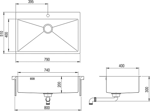 Кухонная мойка Aquasanita AIR 100 M + cмеситель AquaSanita 7763 002 steel