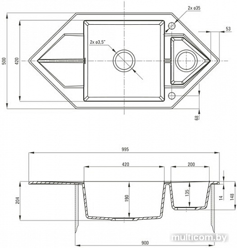 Кухонная мойка Deante Hexon ZQP G653 (графитовый металлик)