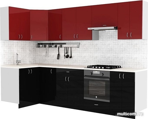 Готовая кухня S-Company Клео глосc 1.2x2.9 левая (черный глянец/бургундский глянец)